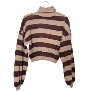 ROMWE Fairycore Striped Pattern Turtleneck Bishop Sleeve Sweater Size Medium